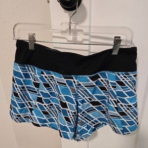 Brooks Blue and Black Geometric Women's Athletic Shorts